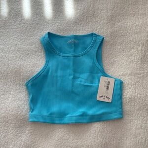 Year of Ours Blue Claudia Ribbed Crop Top Size Medium
